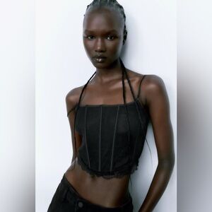 ZARA Black Lace Bodice Corset Tank Top